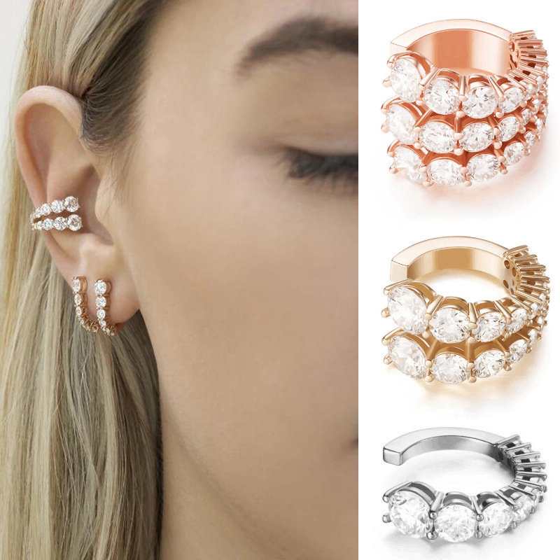 Yunjin Ear Clip Earrings without Ear Holes Women's Simple Fashion Elegant Metal Earrings European and American Multi-Layer Diamond C- shaped Earrings