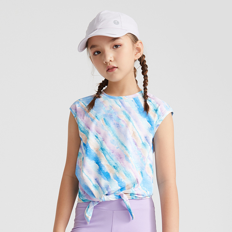 Amazon Girls Yoga Vest Summer New Sleeveless Wet and Dry Wear Quick-drying Sports Knot Fitness Top