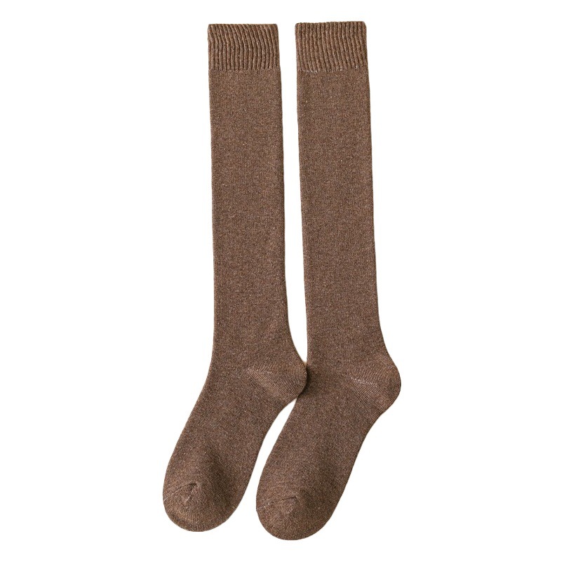 Thick warm stockings women's Terry over-the-knee socks solid color calf socks autumn and winter students fleece-lined high cotton socks