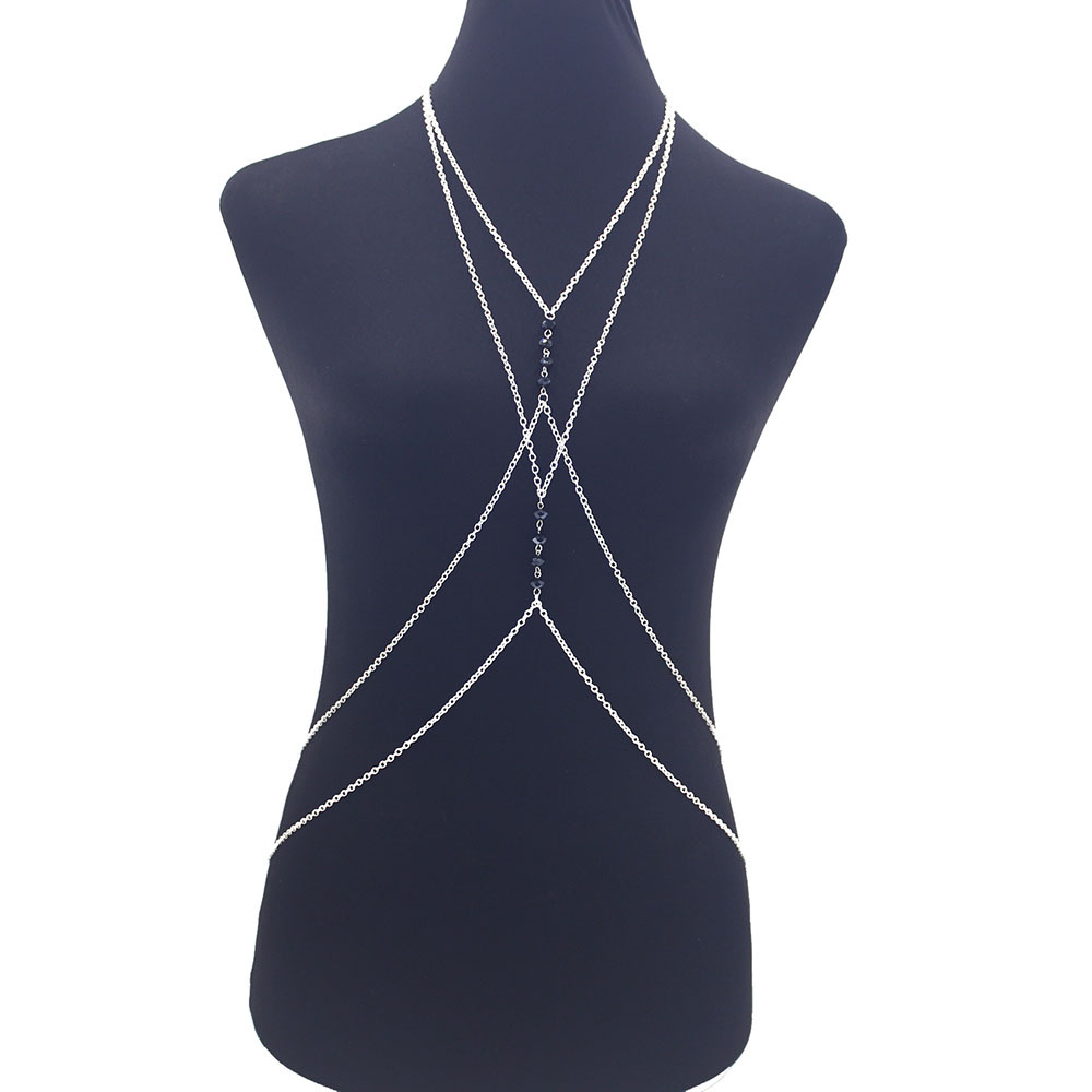 Picture of New European and American Fashion Sexy Metal Crystal Cross Summer Bikini Body Chain Metal Double-Layer Chest Chain Accessories