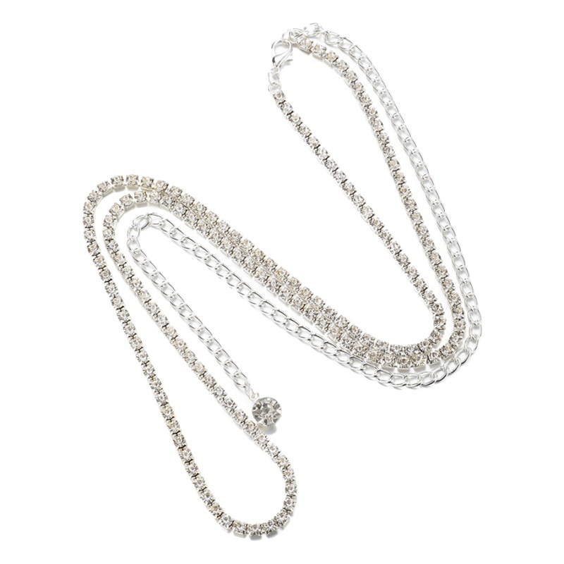 European and American Fashion Sexy Charm Simple Beach Nightclub Rhinestone Waist Chain Street Photography Trendyy Single Layer Waist Chain Body Chain