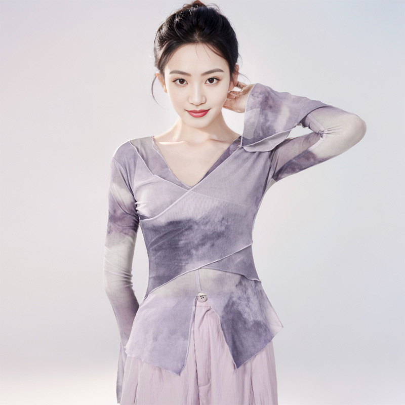 Classical Dance Costume Gradient Body Rhyme Gauze Costume Chinese Folk Dance Practice Costume Short-sleeved Art Test Body Clothing Adult Female