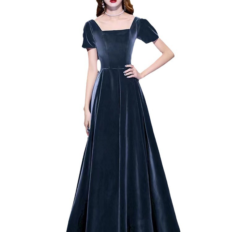 Picture of Velvet evening dress butterfly high-end 23 new long high-end host female art exam banquet temperament short sleeve dress