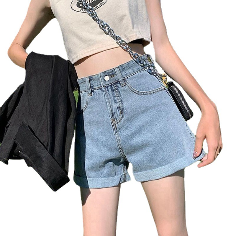 Picture of Summer Thin Ins-style Korean Style High Waist Slimming Denim Shorts Women's Loose A- shape Outer Wear Curled Wide-leg Hot Pants