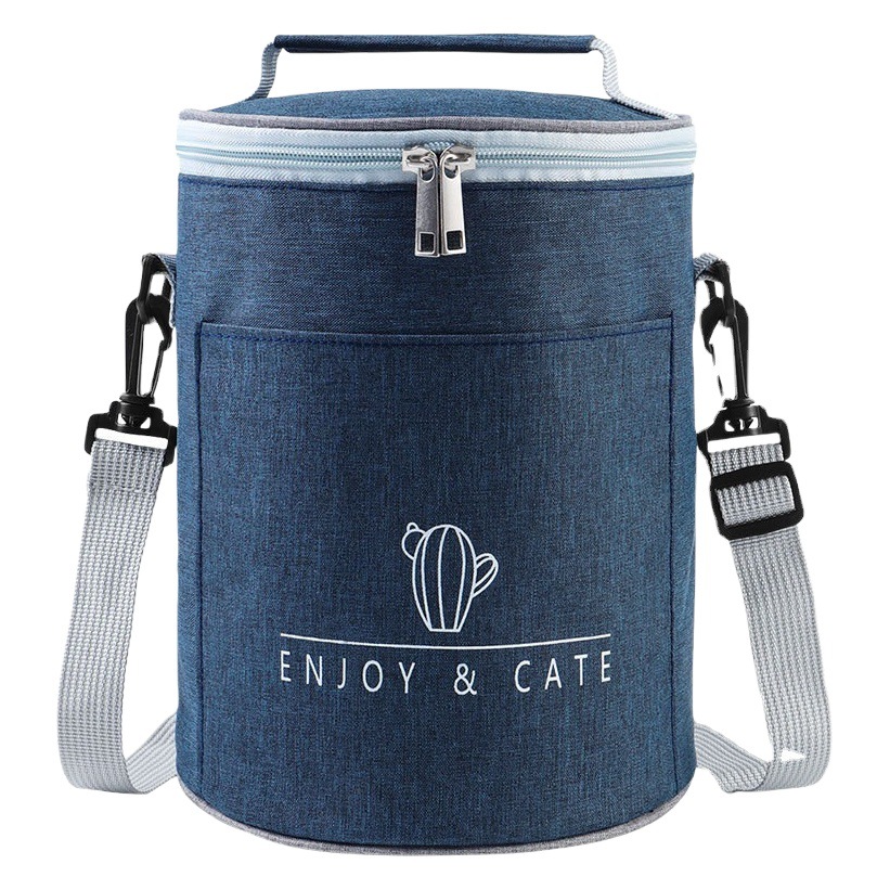 Cylinder Insulated Lunch Box Bag Insulated Bag Large Aluminum Foil Portable Round Lunch Bag Take-away Work Rice Insulated Bag
