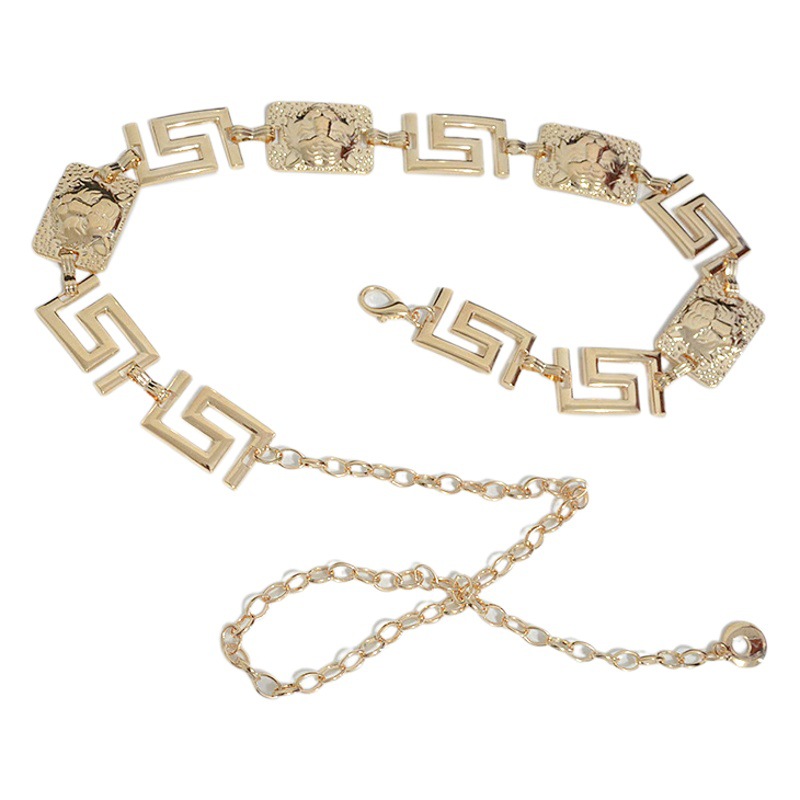 Summer new women's belt fashion casual tiger head buckle decorative metal chain waist chain with dress spot