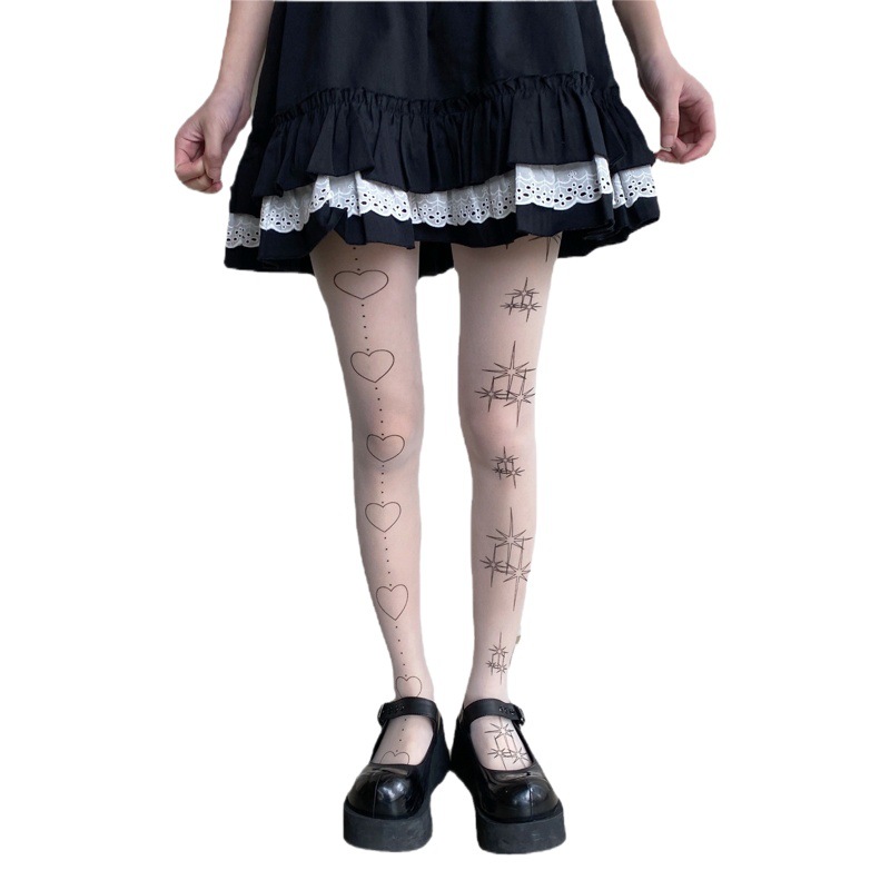 PATTKIN star love Lolita socks tattoo printing pantyhose fantasy girl light leg skin beauty