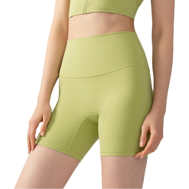 Nude Lycra Yoga Shorts Women's Summer High Waist Hip Lifting Tights No Embarrassing Line High Elasticity Sports Quarter Fitness Pants