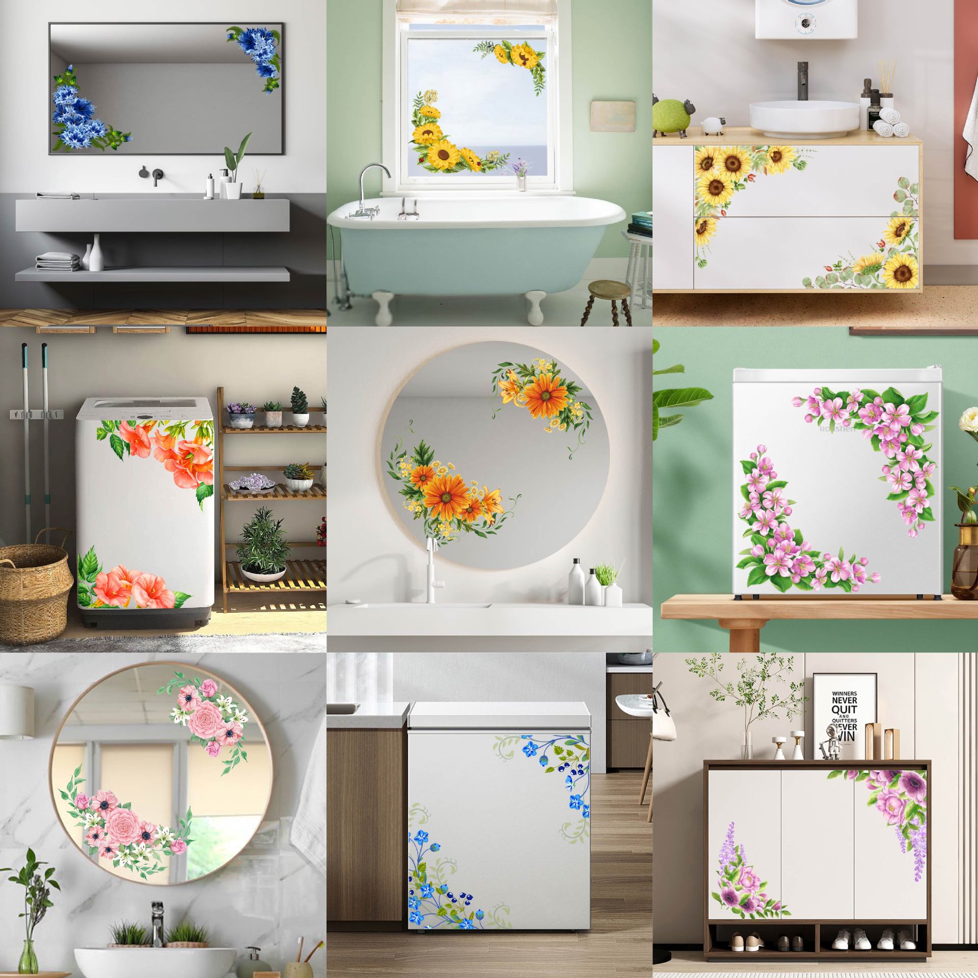 Sunflower Flower Window Diagonal Sticker CH Series Cross Border PVC Cabinet Decorative Cabinet Flower Wall Sticker Wholesale