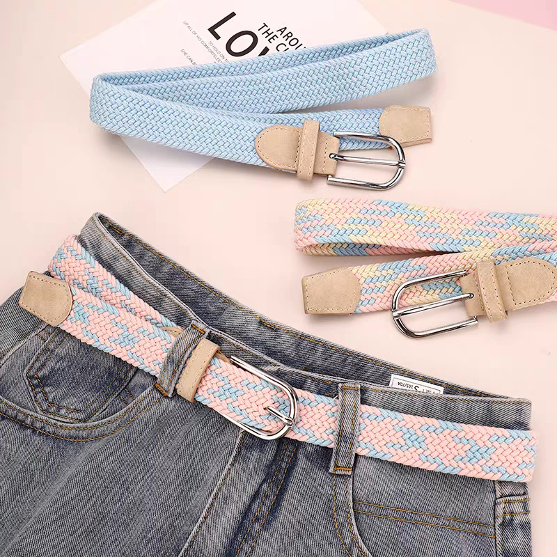 Punch-free Belt All-match Jeans Women's Canvas Belt Braided Elastic Pin Buckle Student Lazy Cloth Belt
