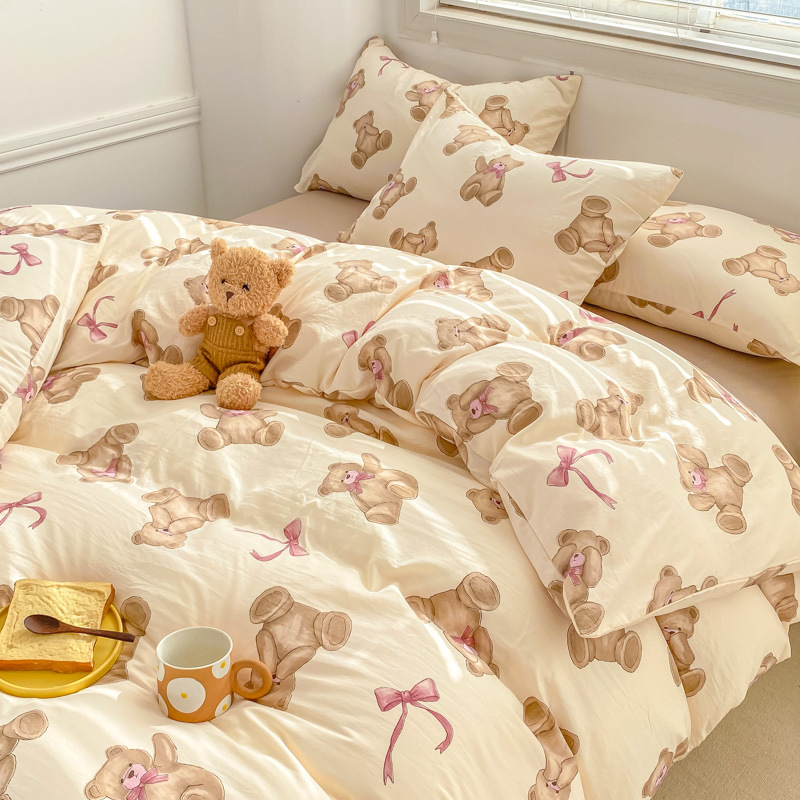 Picture of Class A Mother and Infant Grade Washed Cotton Four-piece Set Cotton ins Style Cartoon Fresh Cotton Bed Cover Three-piece Set