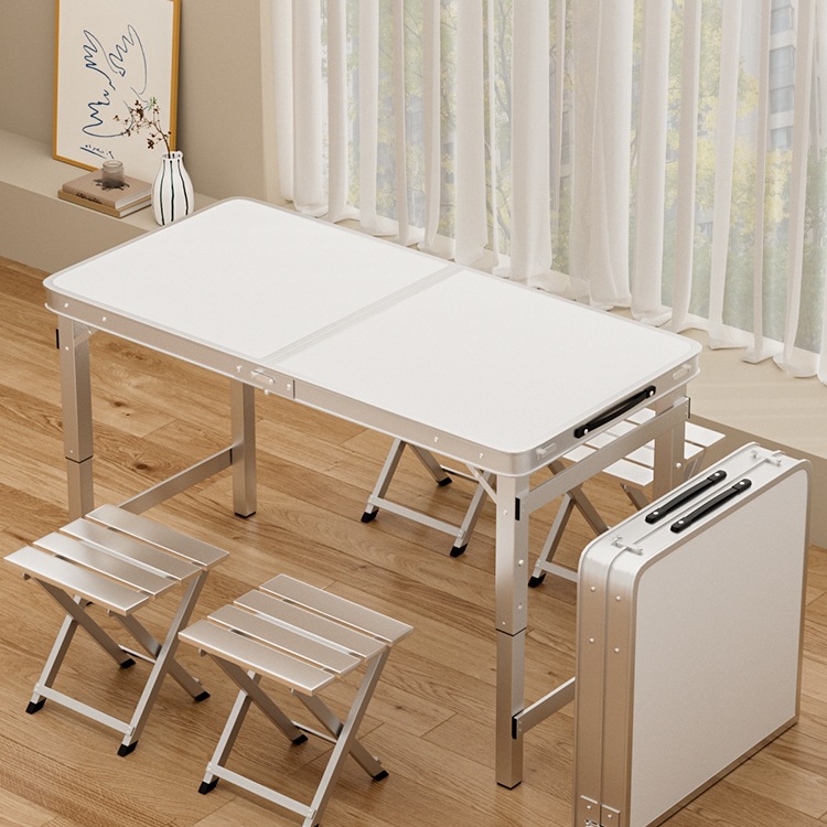 Folding Table for Stalls, Portable Outdoor Camping Picnic Night Market Stall Work Table and Chairs, Adjustable Height Folding