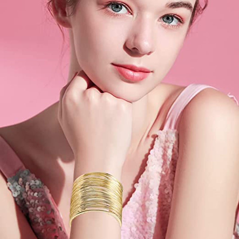 Picture of Cross-border Hot Selling European and American Kwa Hollow Metal Pattern Iron Open Bracelet Personalized Wire Punk Bracelet Set