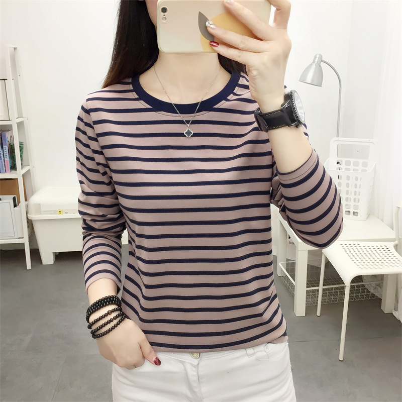 Picture of Striped T-shirt Women's Long Sleeve Top Early Autumn 2024 New plus size Loose Slimming Base Shirt Striped T-shirt