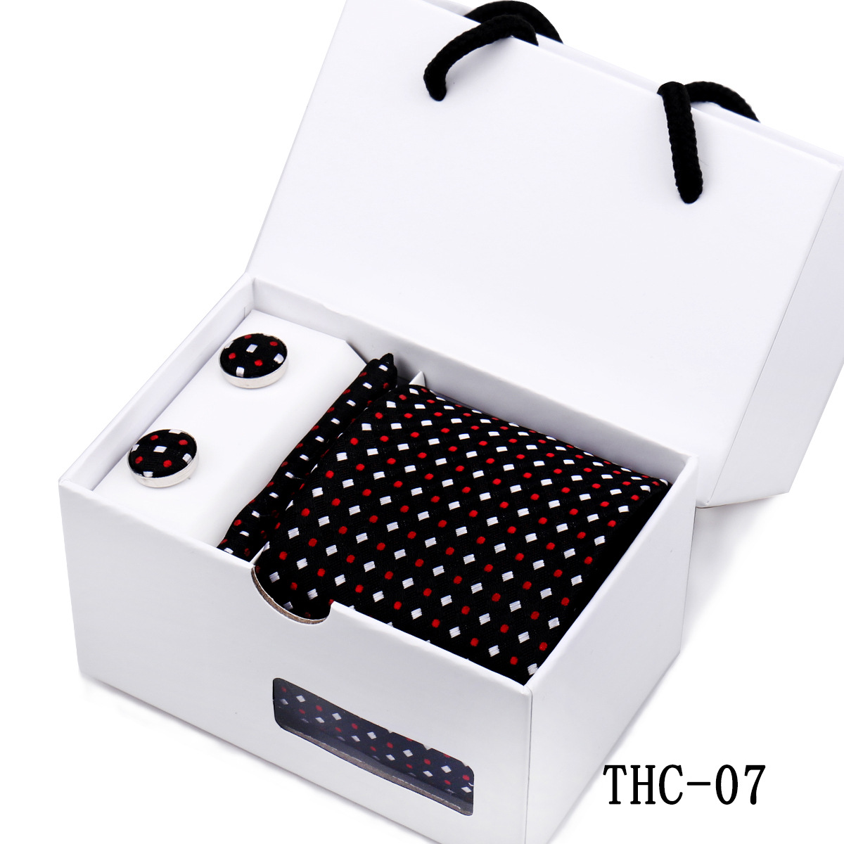 Picture of Men's Tie High Sense Gift Box 3 Pieces suit Business Dress Wedding Plaid Red Black Long Tie Shengzhou