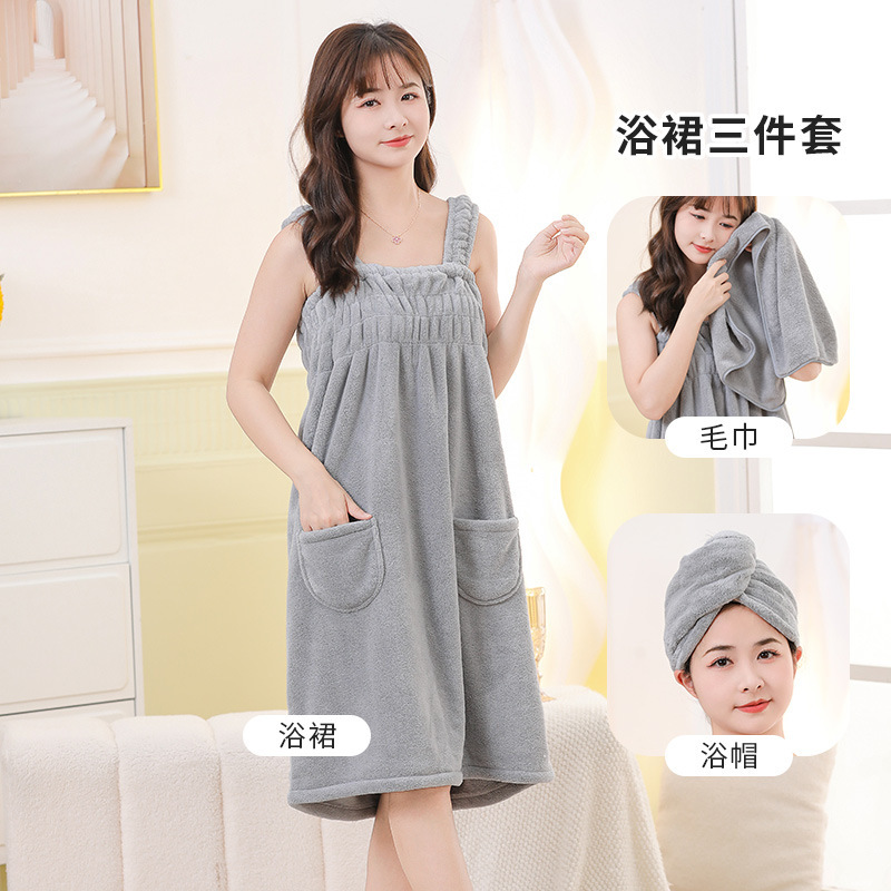 Picture of Coral Velvet Bath Skirt for Women, Absorbent, Soft, Wearable Bath Towel, Bath Sling, Enlarged Vest, Adult Student Home Thickeneding