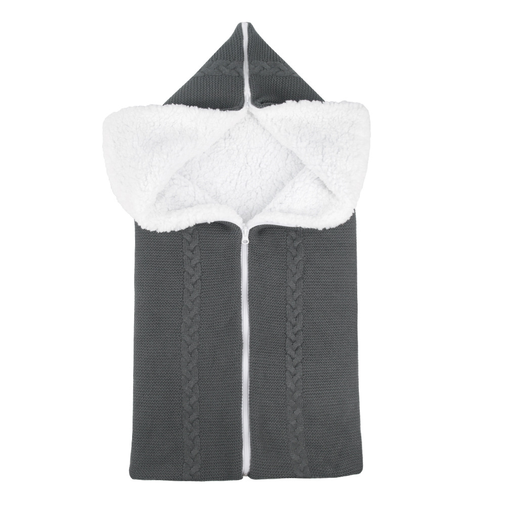 Picture of Hot Selling New Wool Knitted Plus Velvet Baby Sleeping Bag Baby Blanket Stroller Zipper Sleeping Bag Blanket Two-In-One