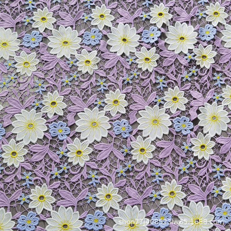 Picture of Spot Spring and Summer Three Color Water Hibiscus Water Soluble Embroidery Hollow Carved Fashion Clothes Group Dress Fabric
