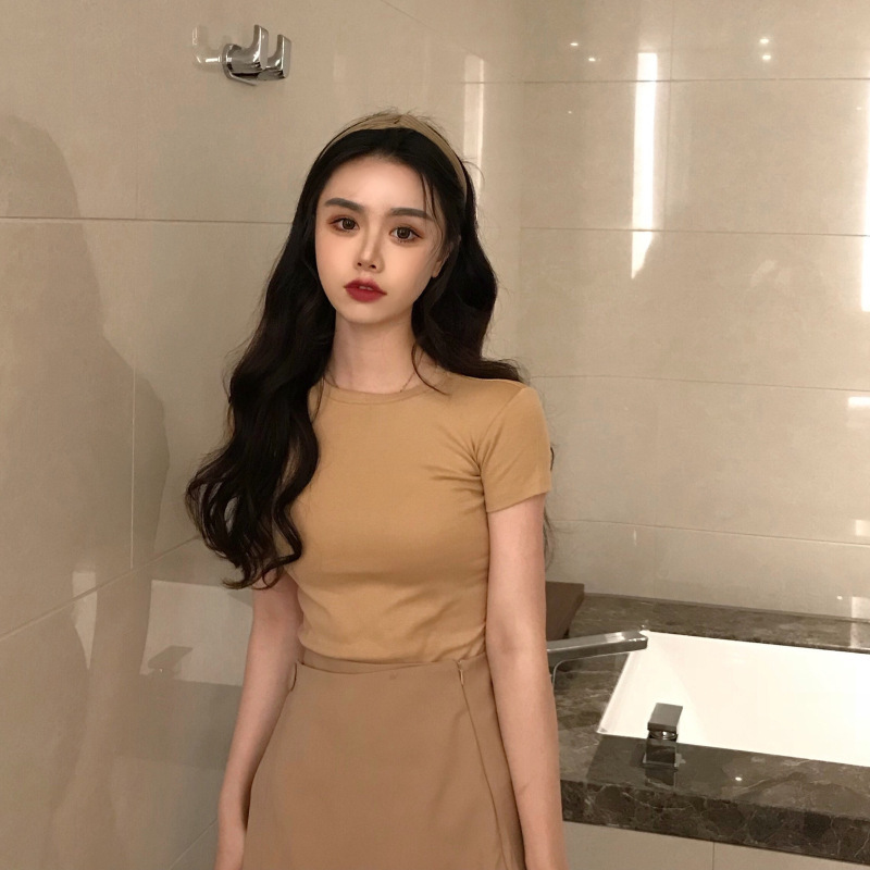 Picture of Candy Color Korean Style Round Neck Top for Women 2025 Loose and Versatile Bottoming Shirt Summer Cross-Border Short-Sleeved T-Shirt for Women Carefully Selected