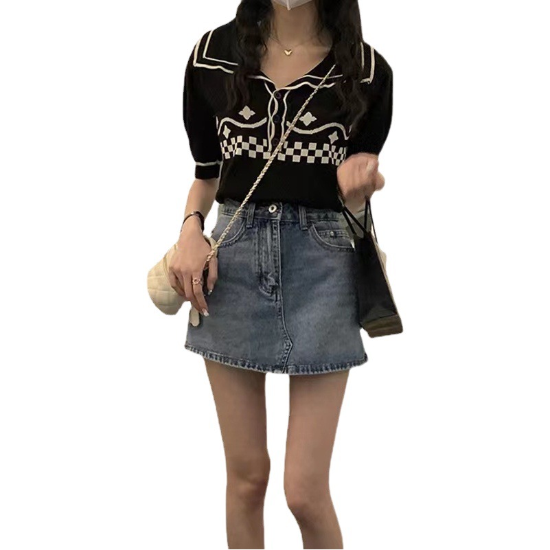 Navy Collar French Retro Collar Knitwear Women's 2023 Summer New Elegant Chanel Style Age-reducing Top
