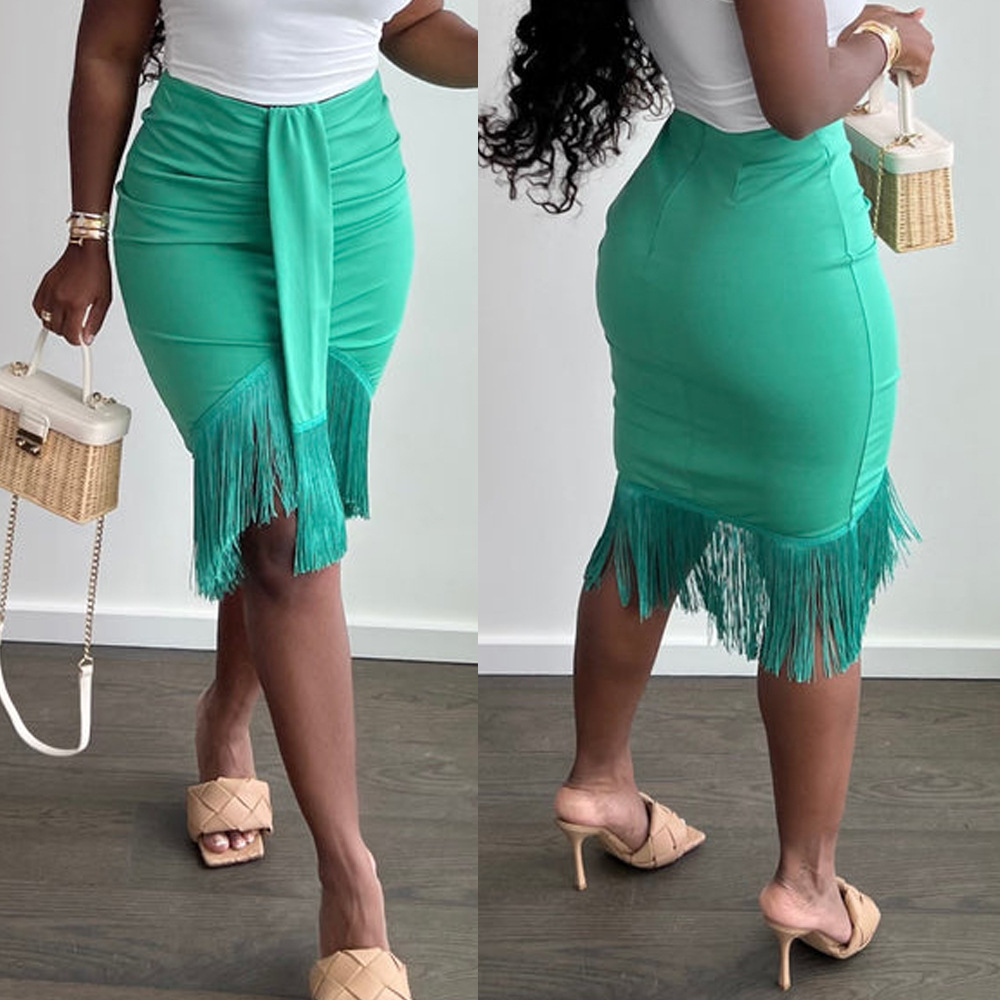 2022 Summer Skirt Children's European and American Cross-border Women's Wear Design Irregular Tasseled Skirt Fashion Hip Skirt