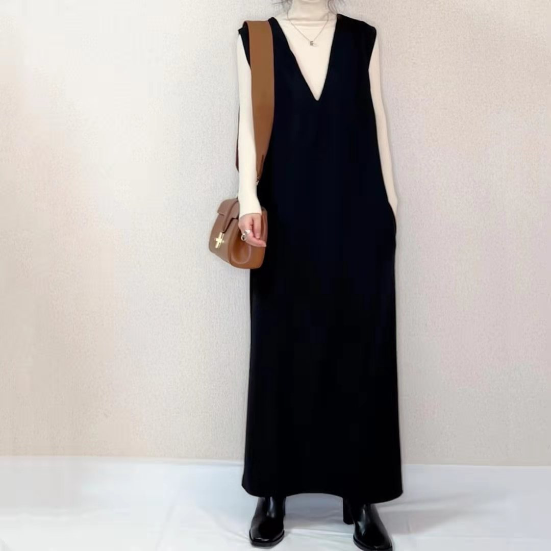 2022 autumn and winter New sleeveless dress women's vest long skirt over the knee split skirt foreign trade cross-border women's clothing