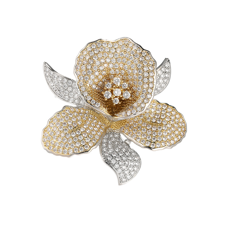 Picture of Deli Snow Paris Jewelry Show Heavy Industry Gradient Gem Design Peony Flower Brooch Luxury Coat Pin Buckle
