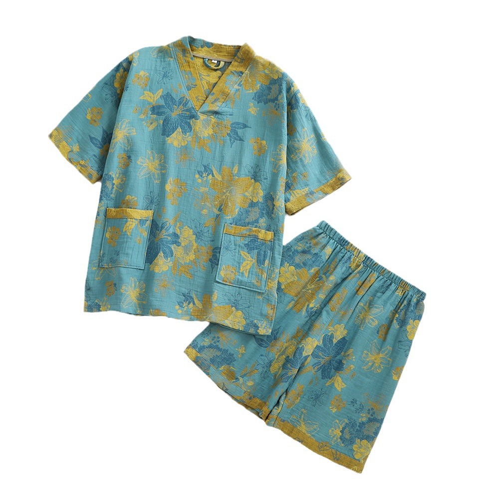 Picture of Cross-border cotton double-layer yarn jacquard sweat sauna massage clothes couple bath clothes hotel bathrobe physiotherapy clothes wholesale