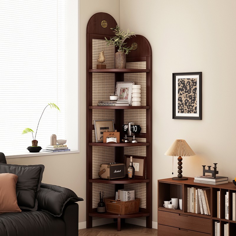 Used rattan woven corner storage rack, corner vintage corner cabinet, 90-degree corner cabinet, wall corner triangular storage cabinet