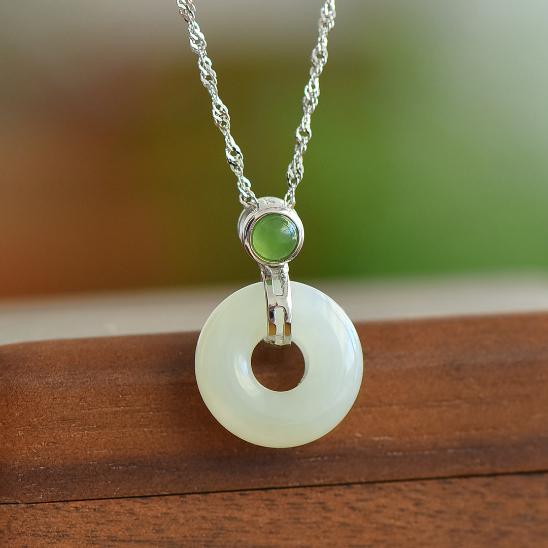 With Certificate Natural Jade Ping An Ring Pendant Necklace Women's Hanfu Cheongsam Artistic Retro Hetian Jade Necklace Wholesale