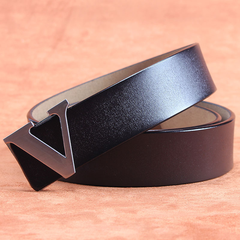 Picture of Smooth Buckle Belt Men's plus size Genuine Leather Youth HV Letter Pure Cowhide Internet Celebrant Hair Stylist Belt
