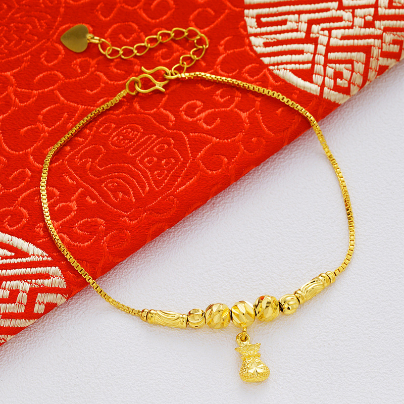 Picture of Vietnam Sand Gold Fashion Anklet Brass Plated 24k Gold Bell Double-Layer Turn & Bead Foot Ornaments Women's Foreign Trade Euro Gold
