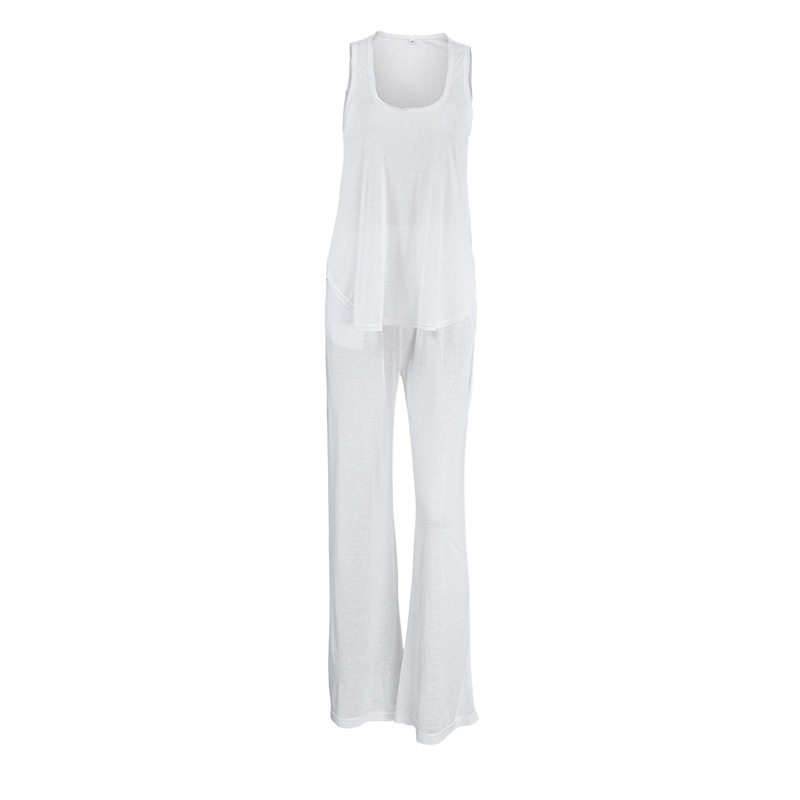 2024 Summer new European and American lazy comfortable casual loose knitted suspender trousers two-piece women's home wear