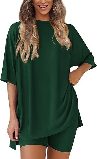 Picture of Cross-border foreign trade Amazon 2025 new women's casual round neck split loose shorts short sleeve home clothes suit