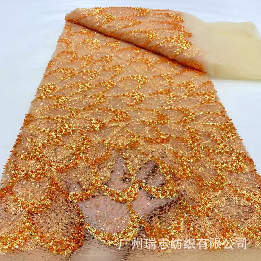 Fashion brackets, patterns, beaded rice beads, wedding dresses, small fragrances, orange dresses, children's performance costumes, lace fabrics
