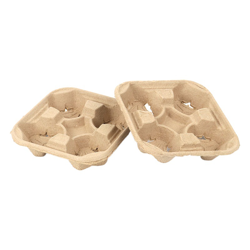 Four cup holders take-out biodegradable single and double four-grid pulp box beverage milk tea coffee cup holder paper cup holder wholesale