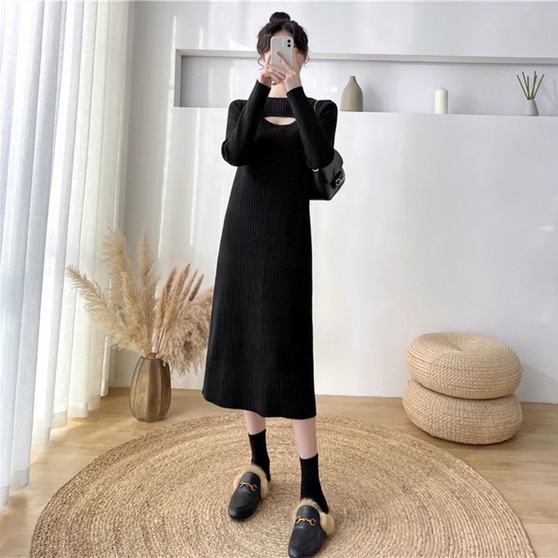 Picture of French style inner wear dress women's autumn and winter 2023 new style with overcoat mid-length over-the-knee hollow design bottoming dress