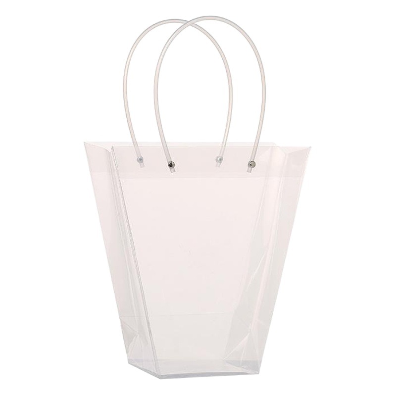 Trapezoidal Pp Transparent Flower Handbag Chinese Valentine's Day Bouquet Gift Packaging Bag Flower Shop Teacher's Day Flower Handbag