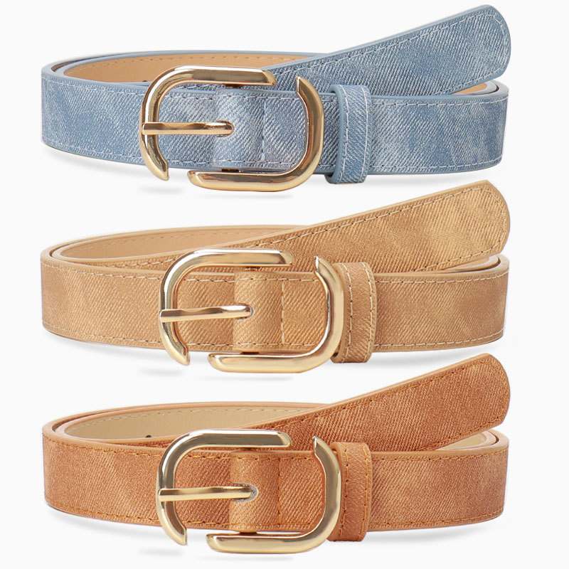 Cross-border New Style Simple Imitation Denim Leather Women's Belt Fashionable All-match Jeans with Light Luxury Korean-style Belt for Women