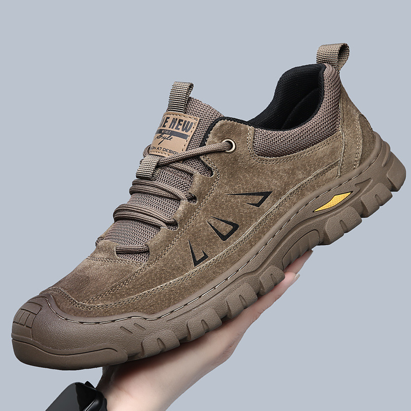 High-end hiking shoes men's genuine leather comfortable outsole safety shoes breathable non-slip wear-resistant labor protection casual men's shoes