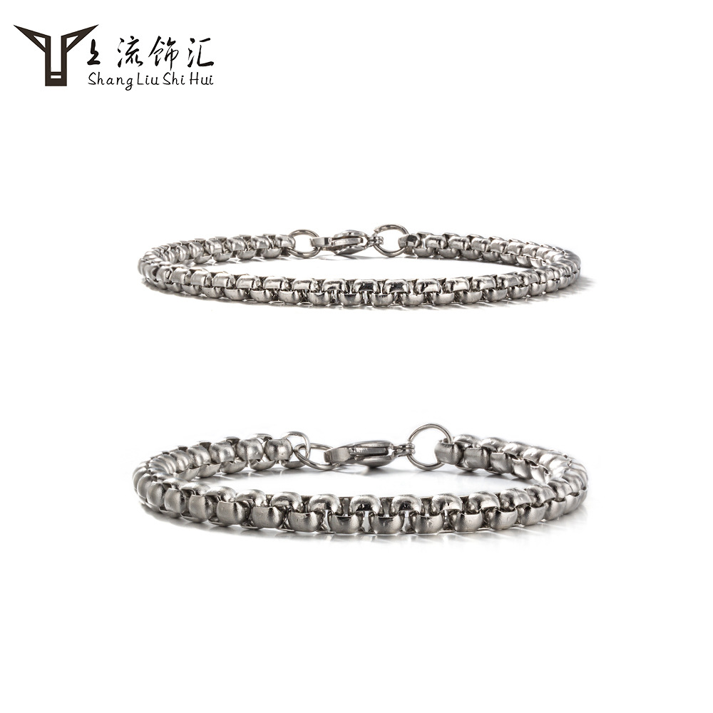 Titanium steel square Pearl round box bracelet anklet simple fashion personality trend can be lettering wholesale