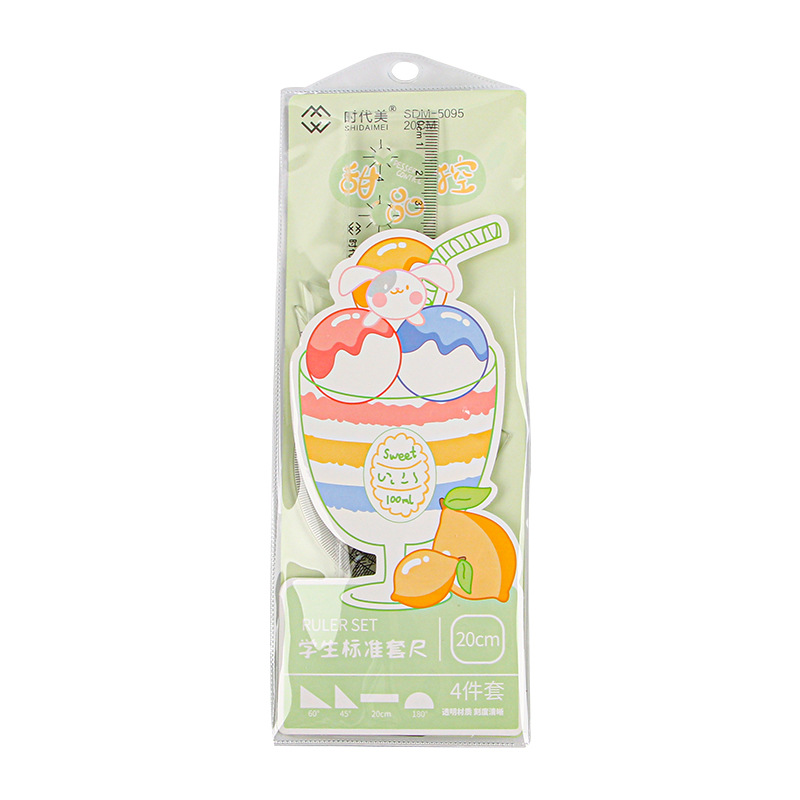 Picture of Student Cartoon Set of Rulers, Cute Children's Stationery, Multifunctional Ruler Set, Triangle Plate, Protractor, Ruler Wholesale