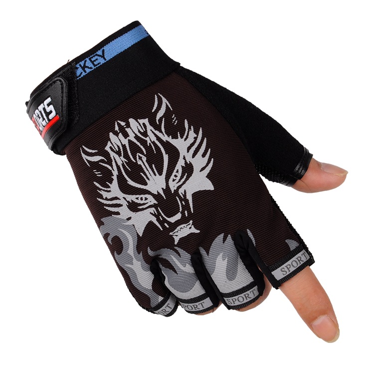 Wholesale wolf head riding half finger gloves outdoor sports fitness summer thin men's non-slip breathable mountaineering quick-drying