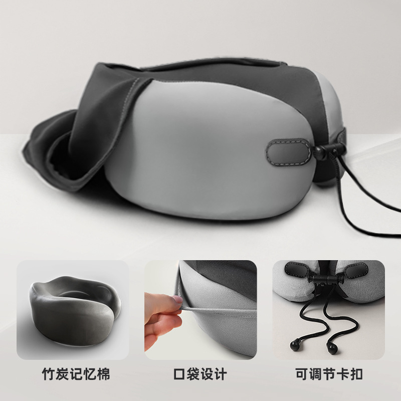 Picture of U-shaped Pillow Neck Protection Hooded Travel Portable Aircraft Neck Protection Memory Foam Travel Pillow Collectable Folding U-shaped Cross-border