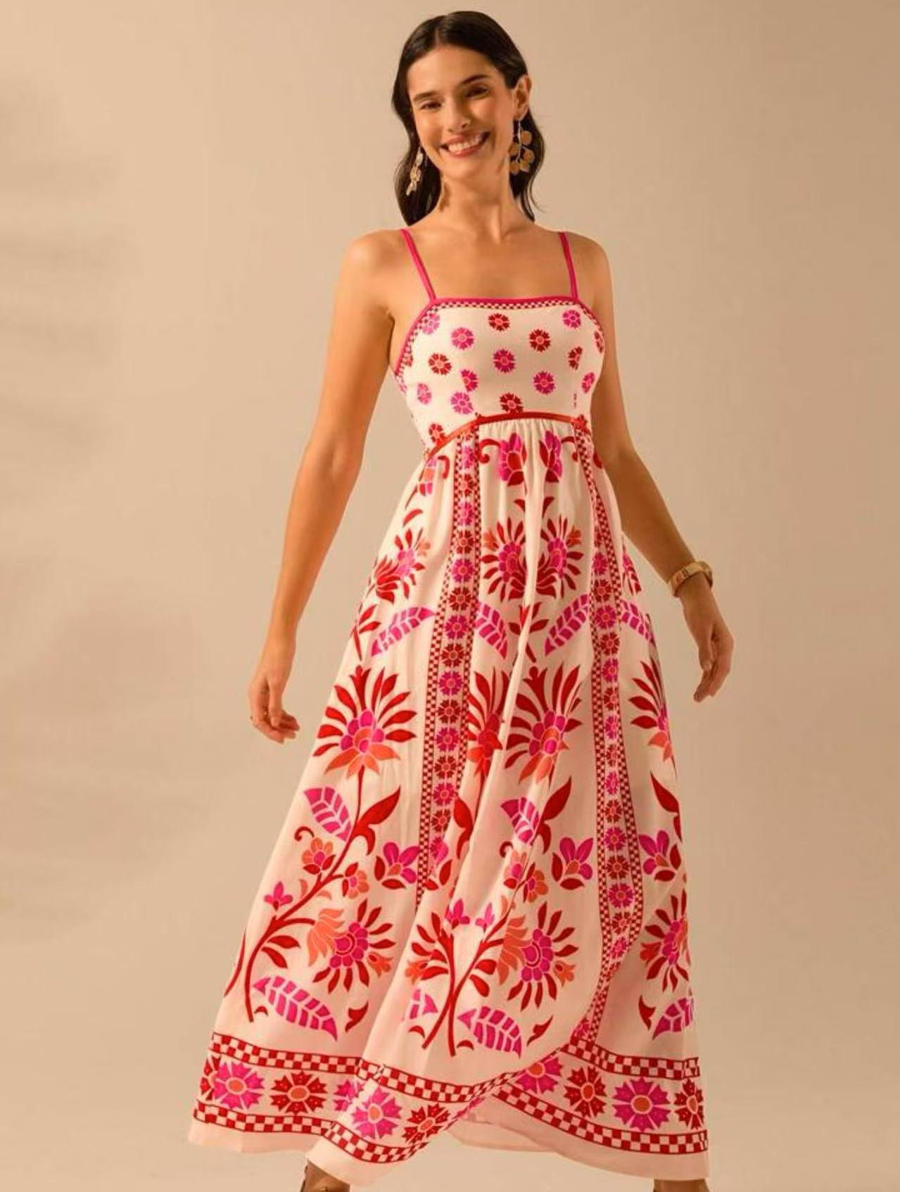 Cross-border Europe and America Amazon 2025 Summer New Flower Printing Sling dress Holiday Style Foreign Trade Women's Wear