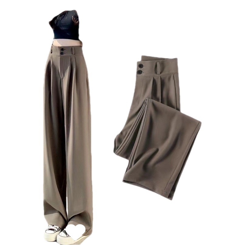Women's wide-leg pants spring and autumn high waist slimming draping pear-shaped figure pants straight mop pants double buckle casual suit pants