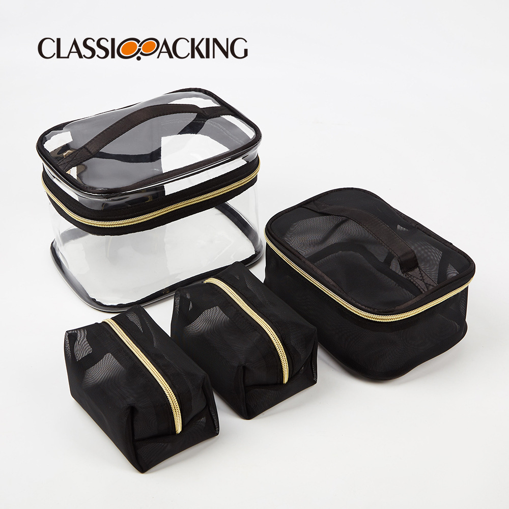 Casual Large-Capacity Cosmetic Bag 2025 New High-Looking Toiletry Bag Portable Mesh Transparent Cosmetics Bag Four-Piece Set