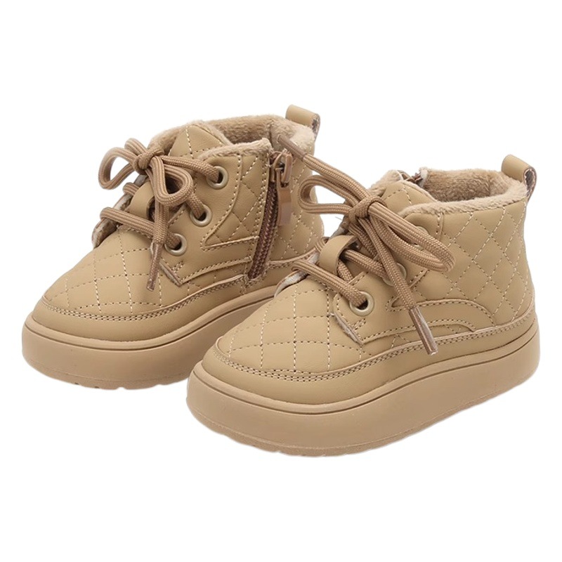 Boys' short boots soft bottom toddler shoes baby children's shoes autumn and winter fleece-lined children's snow boots baby girls' warm cotton shoes