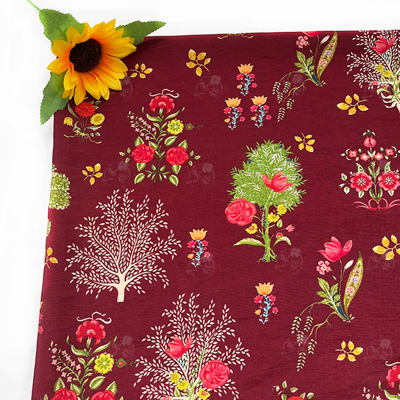 Flowers, new Chinese style, digital printed fabric, brocade cotton fabric, cheongsam dress, top, Hanfu handmade fabric