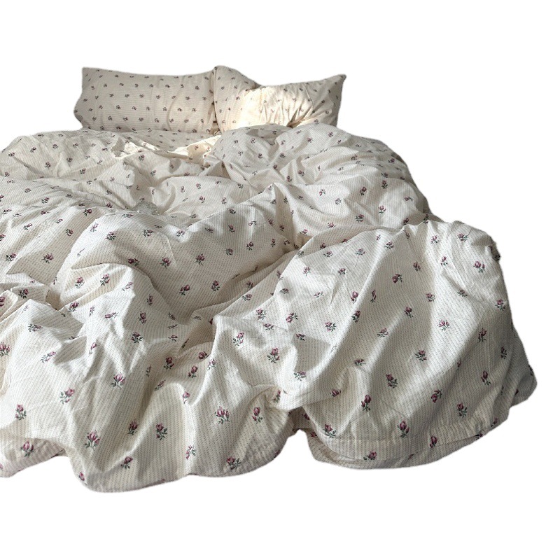 Picture of Small fresh pastoral style cotton bed four-piece set cotton bed sheet quilt cover quilt cover bed hat dormitory three-piece set